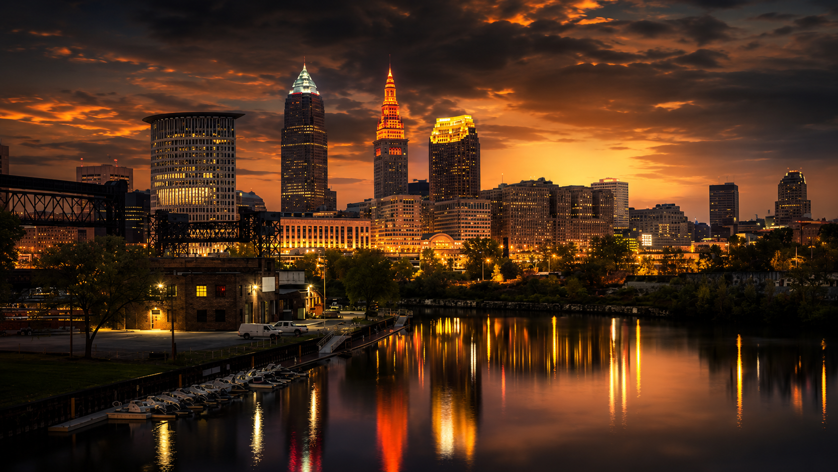 Cleveland, Ohio skyline at dusk